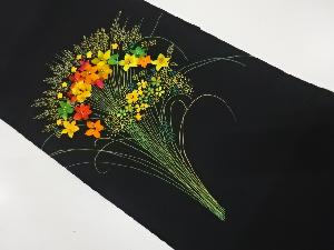 塩瀬　手描き　花束模様　開き名古屋帯（額縁仕立て）